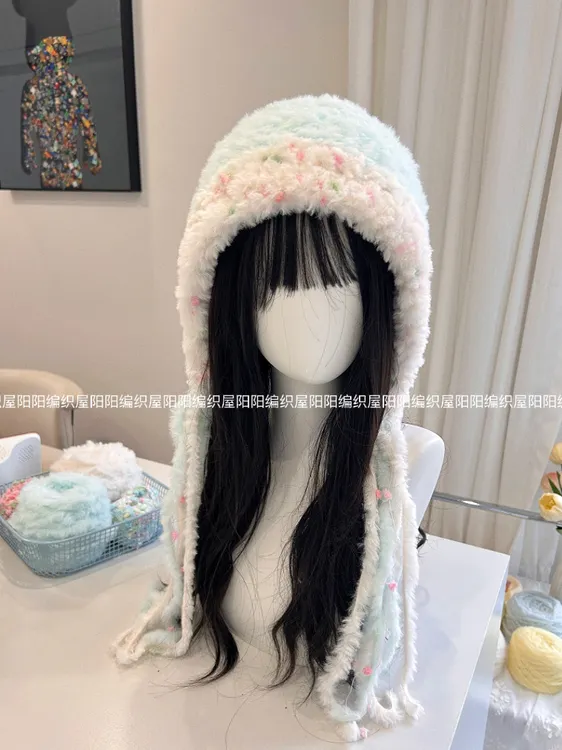 阳阳编织屋 混线水母帽手工编织diy材料包钩针秋冬护耳帽闺蜜礼物
