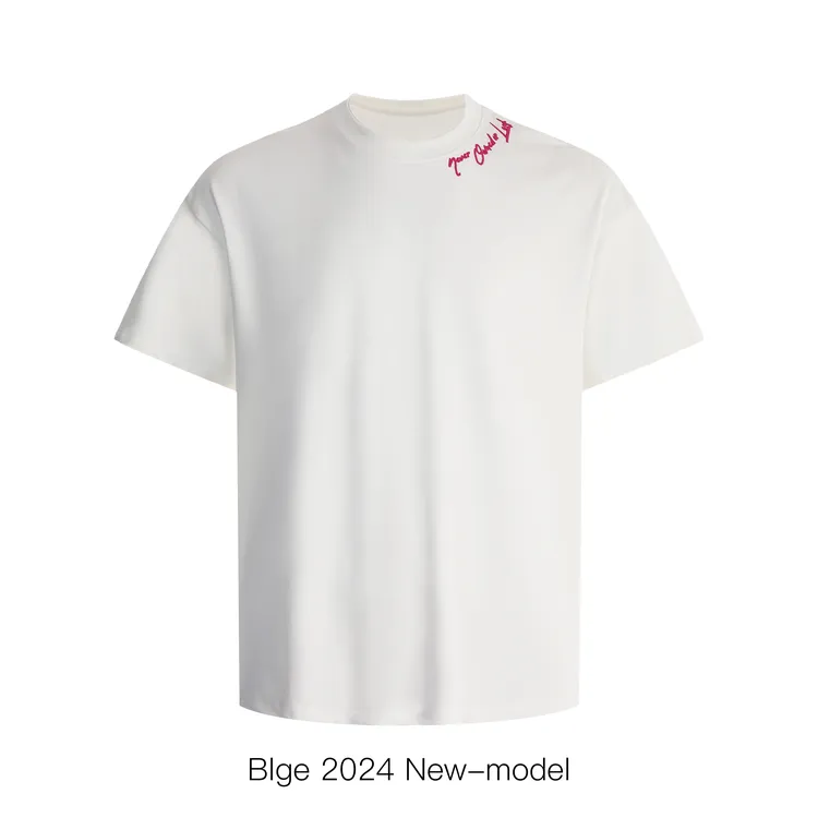 BLGE 300克重磅纯棉纯色短袖t恤男夏季简约圆领刺绣宽松半袖百搭