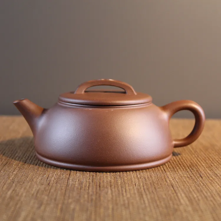 宜兴原矿紫泥瓦瓢160cc紫砂壶高端茶具精石瓢泡茶紫砂壶手制
