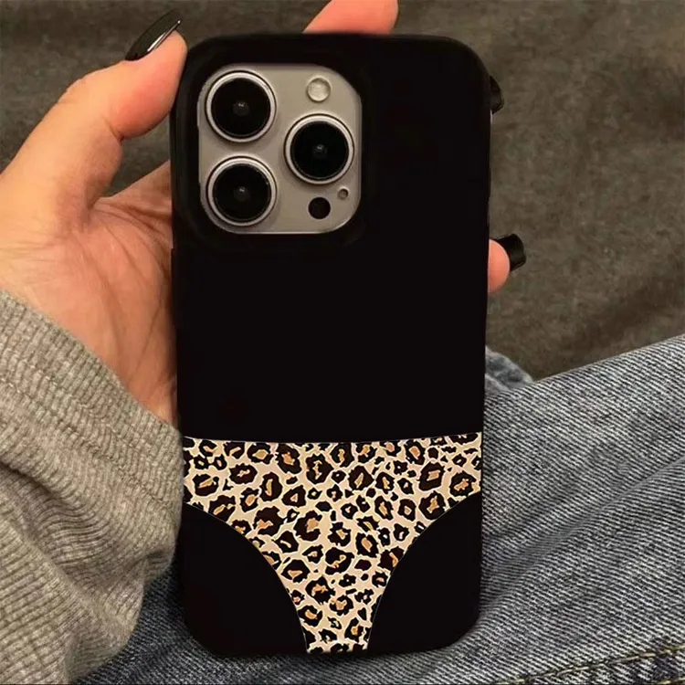 豹纹三角裤适用苹果171615手机壳iphone13亮面14promax12软11创意