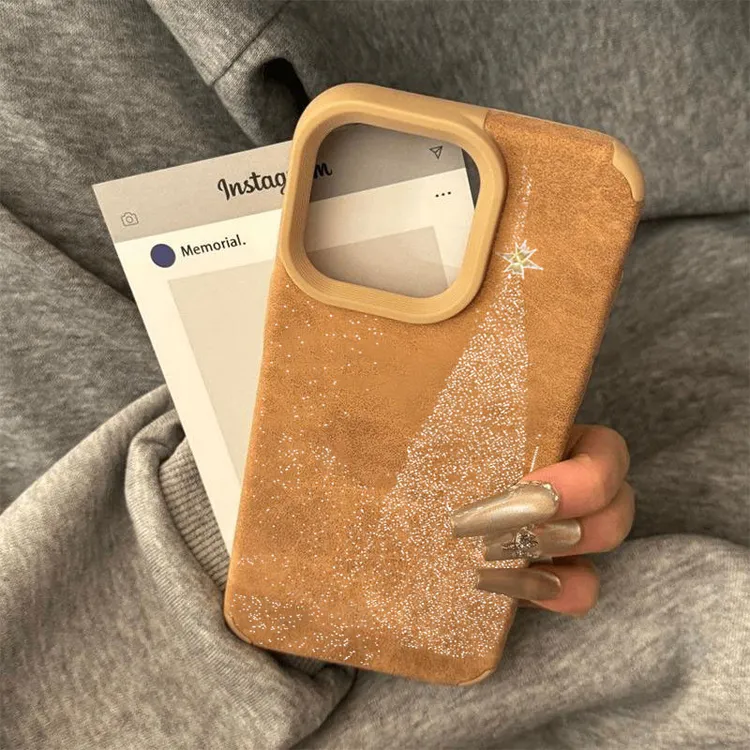 灯光圣诞树翻毛皮适用苹果1615promax手机壳iPhone13秋冬12/11/14