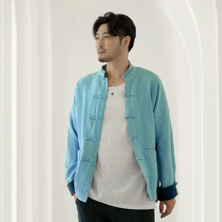 楠中国风唐装外套男中式复古苎麻上衣古风宽松大码改良汉服龙泉