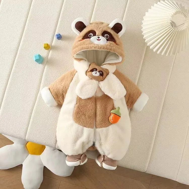 冬季加绒加厚婴儿连体衣宝宝哈衣加厚新生儿爬服冬款婴儿棉衣外出