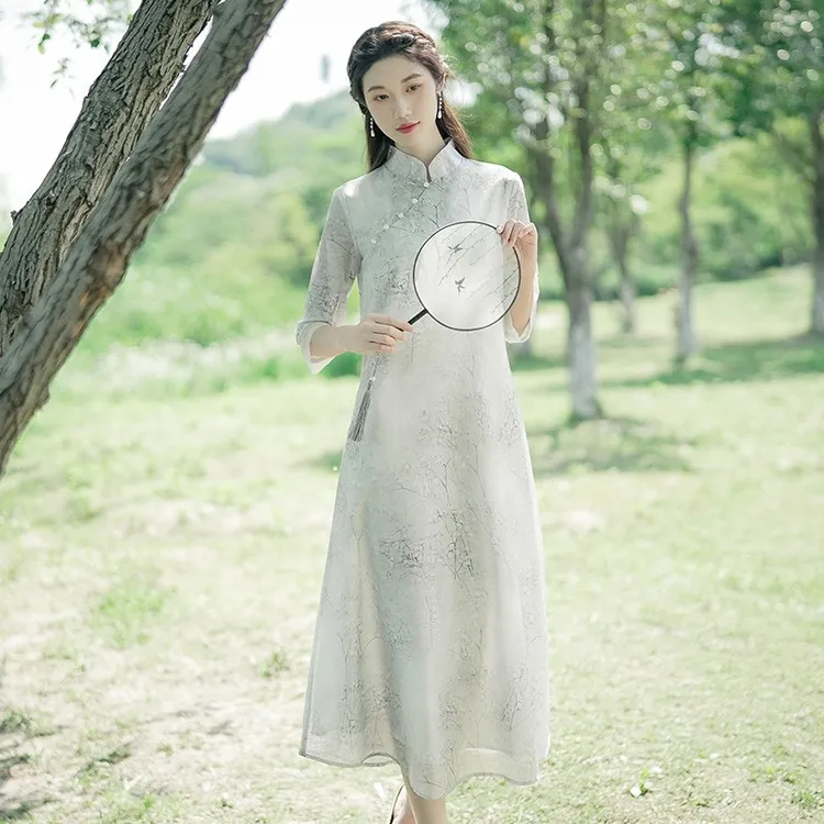 茶服女夏季禅意女装中国风文艺气质长裙新中式改良汉服古风连衣裙