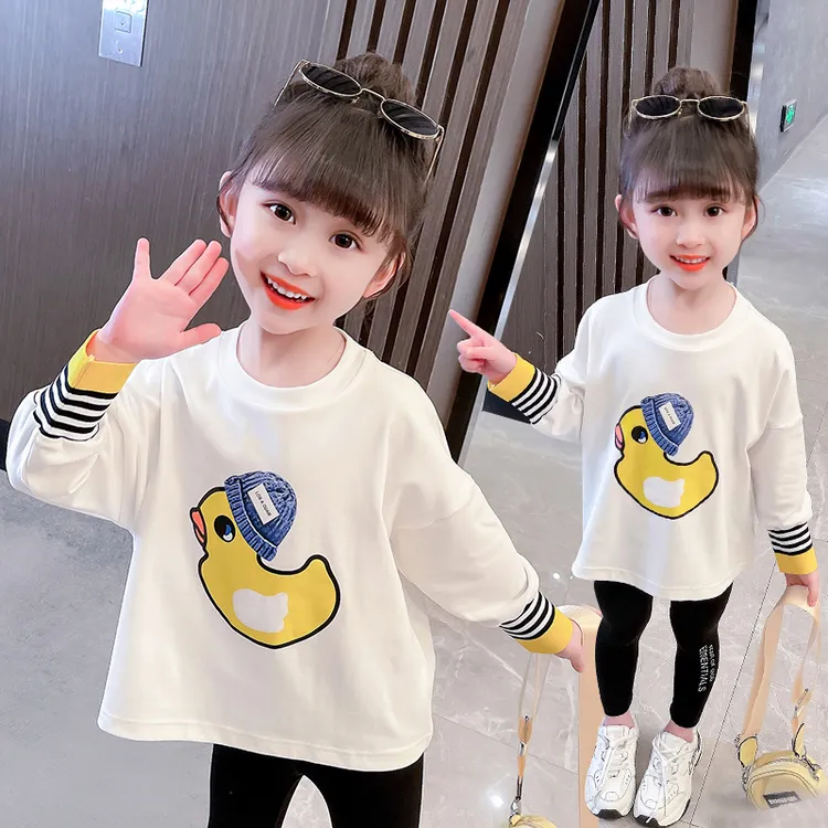 女童长袖T恤春秋洋气女宝宝白色打底衫韩版儿童休闲上衣小童内搭