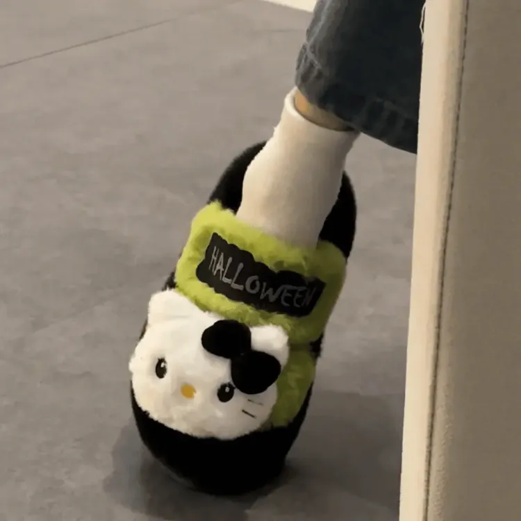 HelloKitty毛毛鞋一字拖鞋女2024秋冬新款卡通可爱厚底百搭棉拖xy