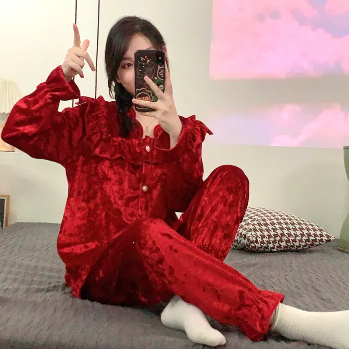 2025冬季新款睡衣女金丝绒套装春秋甜美公主风宫廷风钻石绒家居服