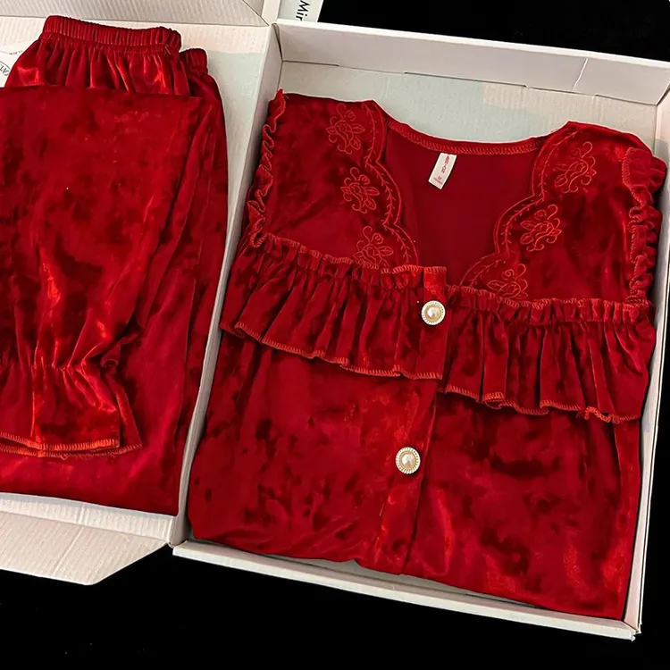 高级感金丝绒睡衣ins风睡衣女秋冬季韩版钻石绒网红两件套家居服