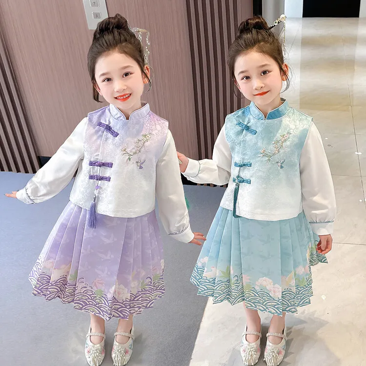 女童马面裙套装春季儿童汉服古风唐装2025春秋款长袖女宝宝古装