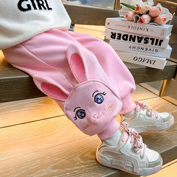 女童加绒裤子秋冬款2025新款儿童加厚卫裤洋气宝宝运动休闲裤冬装