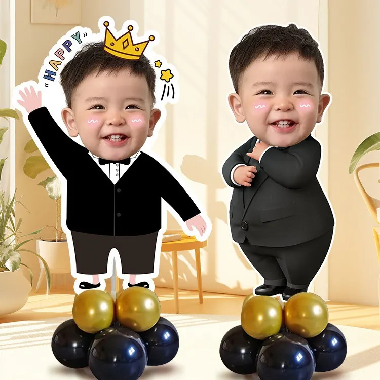 宝宝周岁生日布置人形立牌kt板迎宾牌百日满月宴气球场景装饰道具