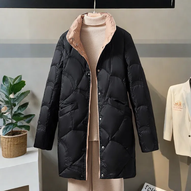 洋气加大码女冬装中年女装新年羽绒服中长款轻便妈妈鸭绒外套厚款