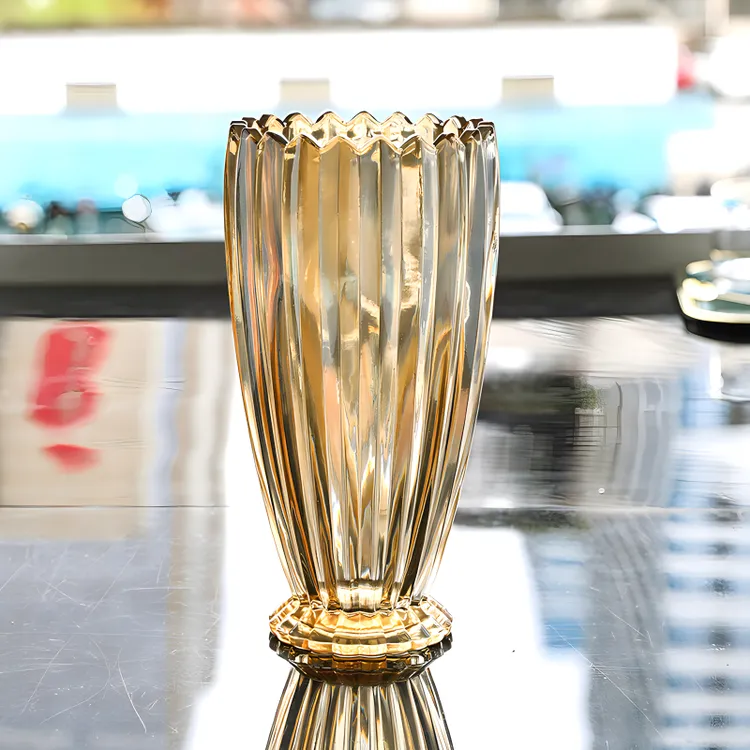 欧式轻奢玻璃花瓶时尚创意客厅茶几家用现代插花装饰琥珀色无铅