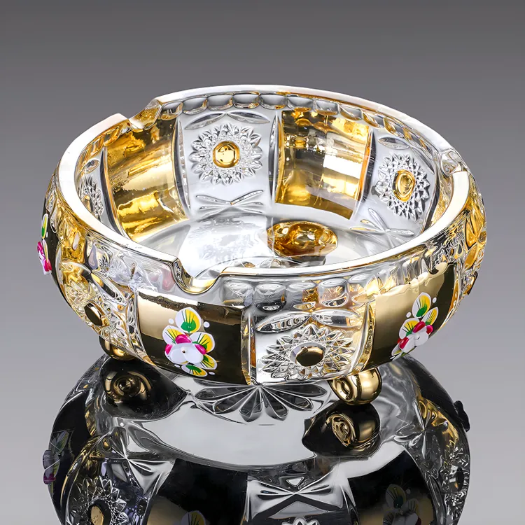 欧式创意烟灰缸奢华个性水晶玻璃大号KTV烟缸家用客厅轻奢珐琅彩