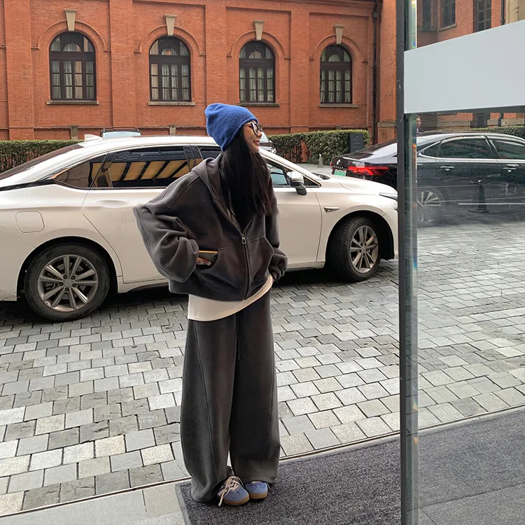 Oversize美式休闲运动服套装女秋冬宽松BF炸街时尚连帽卫衣两件套