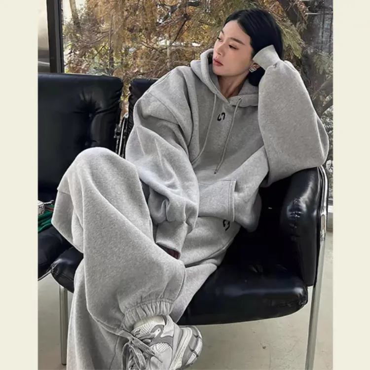 慵懒风运动服套装女秋冬学生宽松显瘦时尚连帽卫衣休闲两件套跑步