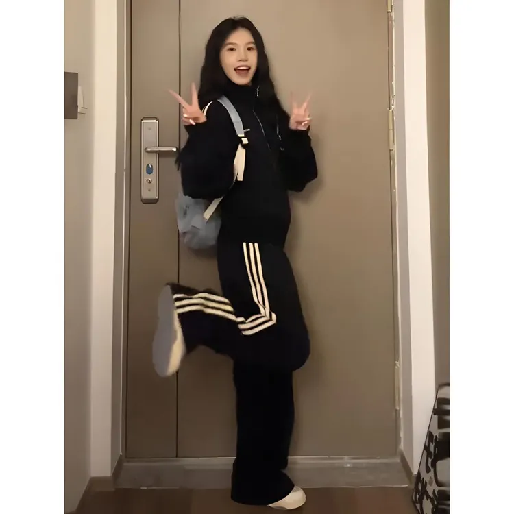 学院风休闲运动套装女秋冬学生韩版宽松跑步服时尚两件套洋气减龄