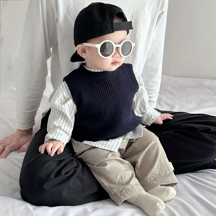 婴儿套装衣服春秋儿童针织毛衣马甲宝宝洋气百搭坎肩上衣衬衫裤子