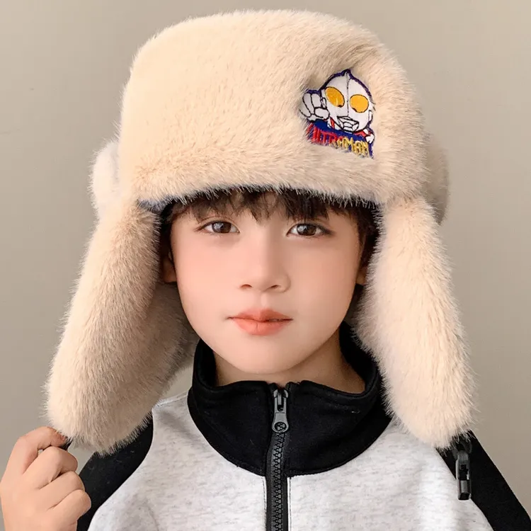 儿童毛绒帽子冬季加厚儿童雷锋帽亲子骑车滑雪防风防寒保暖帽子