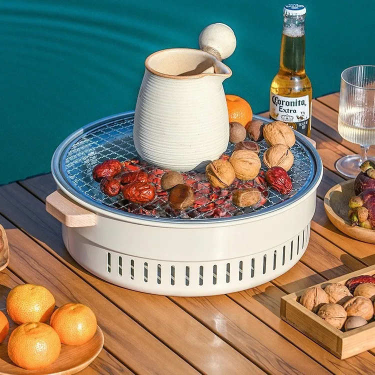 围炉煮茶户外取暖炉室内烤火炉便携式露营烧烤炉无烟炭烤火炉套装