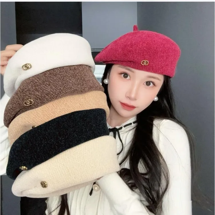 秋冬新款雪尼尔定型贝雷帽女韩版时尚冬季画家帽日系甜美小香风
