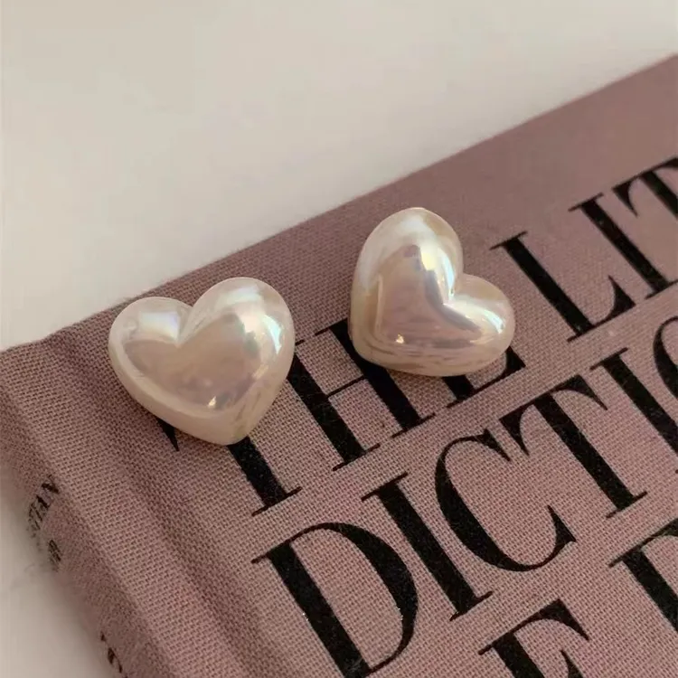 铜合金仿珍珠耳饰 【么么专属】珠珠爱心耳钉 银针韩风轻奢高级感