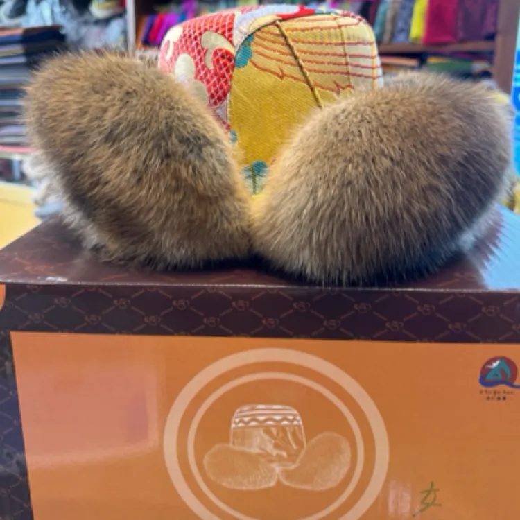 吾拉雅女士金丝帽毛皮草加绒保暖毛绒秋冬自产帽子毛球冬季