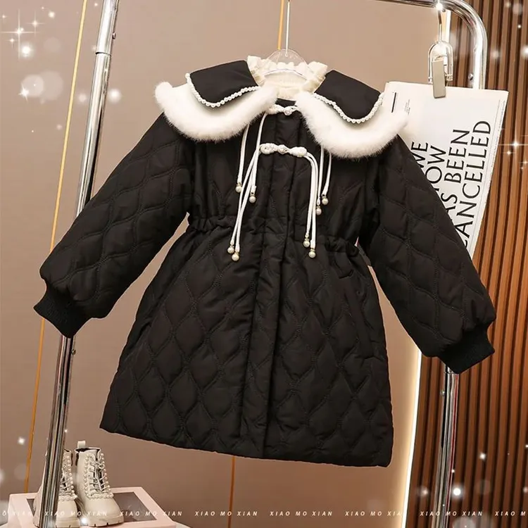 女童棉服2023新款加绒加厚公主棉袄洋气中大童网红休闲棉衣中长款