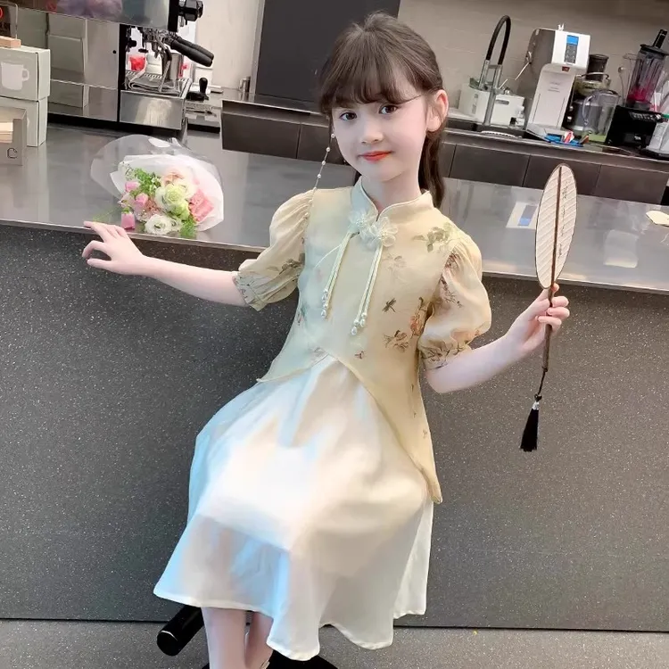 女童连衣裙2024新款夏季儿童洋气国风中式汉服裙夏装女孩古风裙子