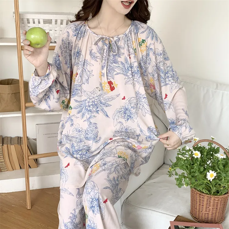 高级感棉绸睡衣女士春秋夏季薄款长袖长裤休闲甜美宽松家居服套装