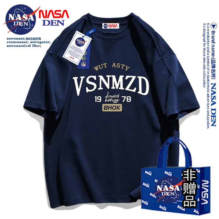 NASA联名短袖男重磅纯棉T恤夏季休闲宽松五分袖上衣服百搭情侣款