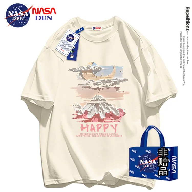 NASA联名高端100%纯棉t恤男油画印花短袖涂鸦圆领上衣夏季新款ins