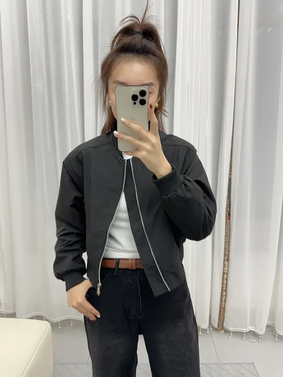 女外套短款百搭休闲夹克上衣小个子简约时尚纯色立领防风工装秋季