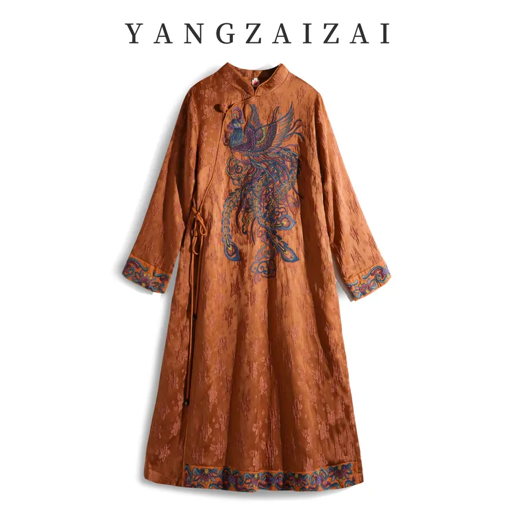 YANGZAIZAI/羊在在新中式复古民族风重工刺绣提花连衣裙LYQ0289