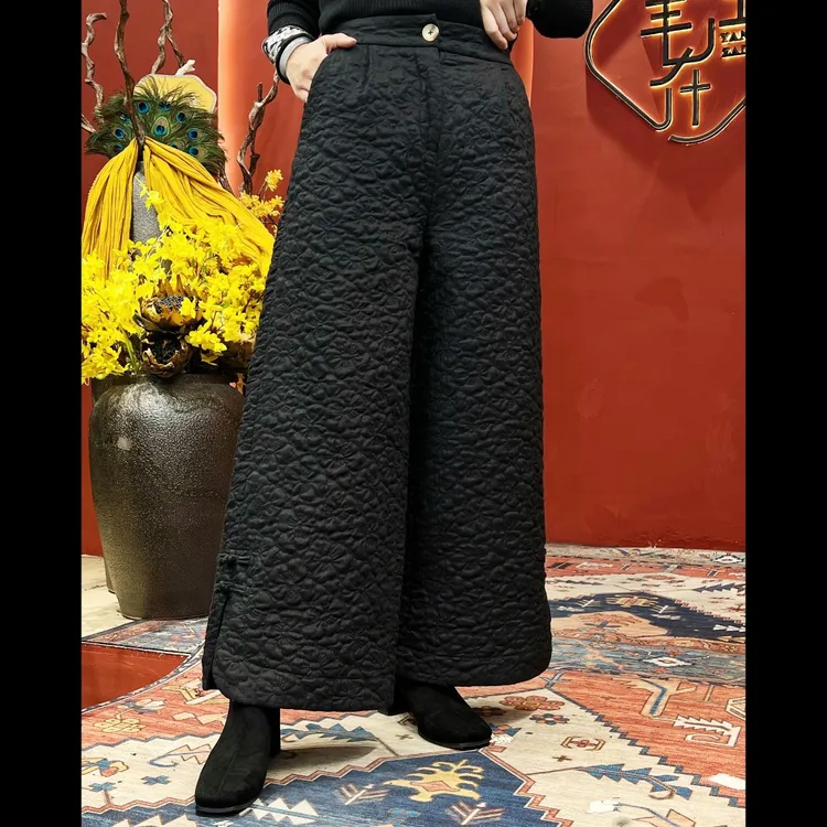 【羊在在】民族风中式提花冬款长款加厚宽松保暖棉裤KZ1114