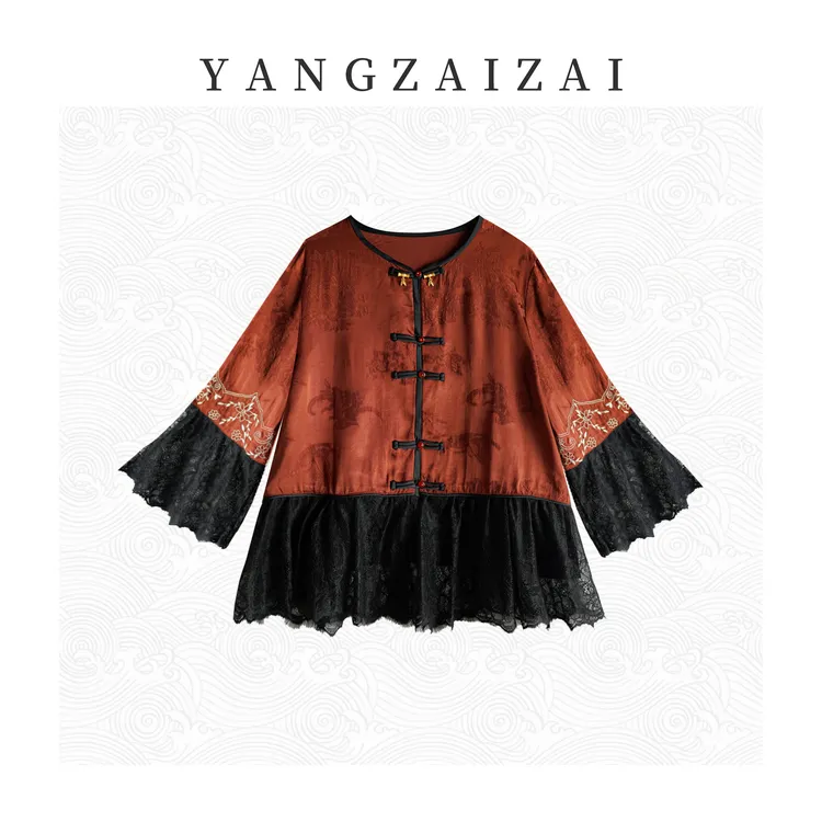 YANGZAIZAI/羊在在民族风春款刺绣上衣女显瘦高端气质小衫SY979