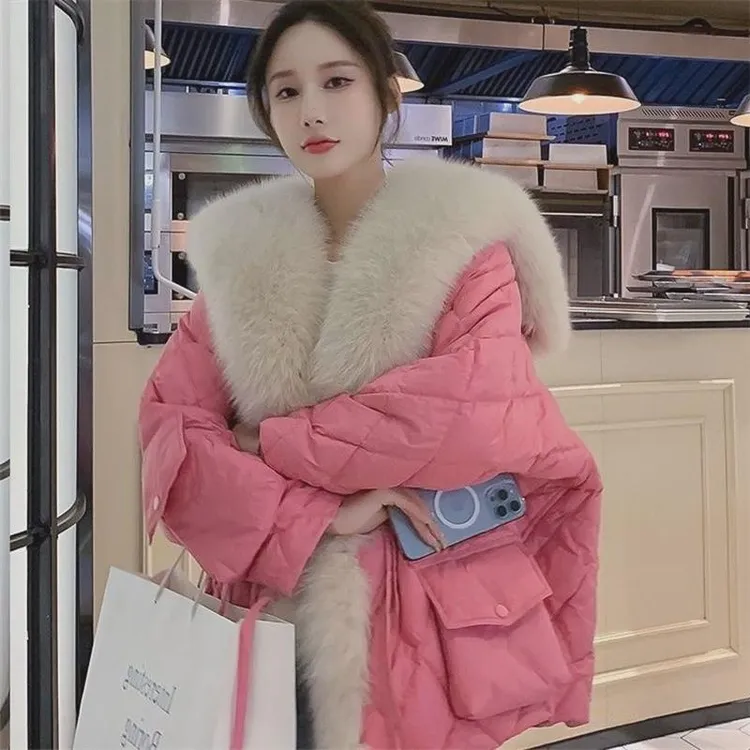 冬爆款仿狐狸毛海军领宽松服女欧货中长款高端洋气外套