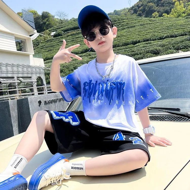 男童夏装短袖套装2023新款中大童洋气酷帅男孩夏季时髦儿童网红潮