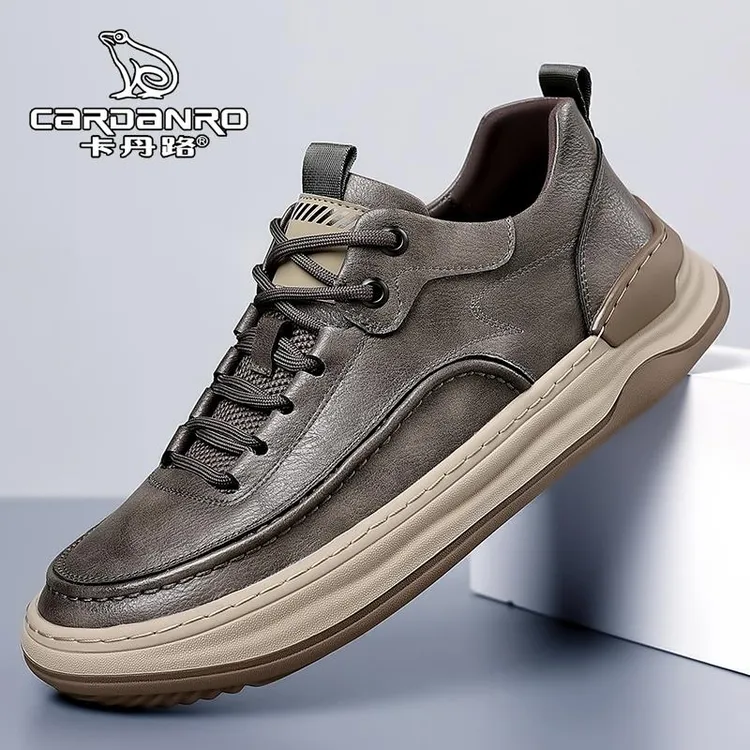 卡丹路男鞋2024新款秋季复古板鞋百搭高级感皮鞋防水防滑工作潮鞋