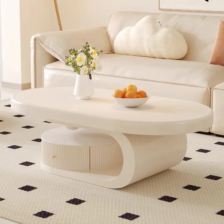 川与家法式奶油风茶几出租屋轻奢现代客厅家用小户型椭圆形茶几