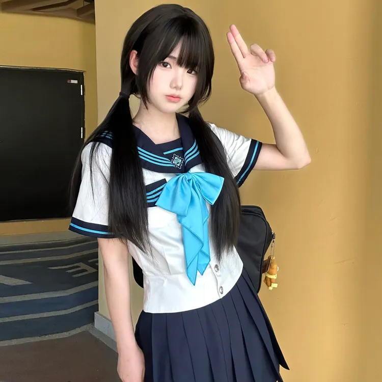 空栗鼠丸【月野岚】学院风校供水手服百褶裙收腰jk制服套装女中间服