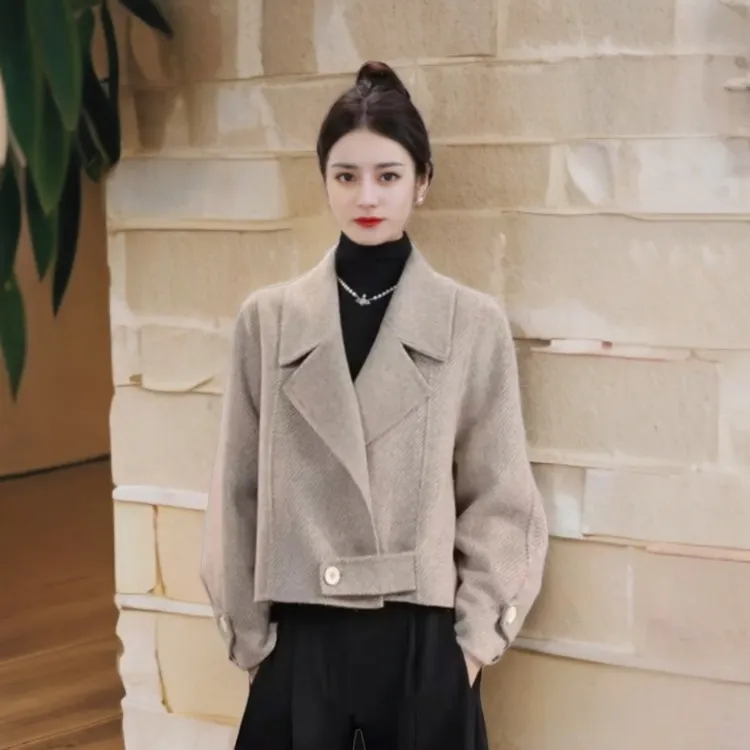秋冬棉羊毛短西装外套双面呢大衣气质秋冬短款休闲毛呢呢子大衣女