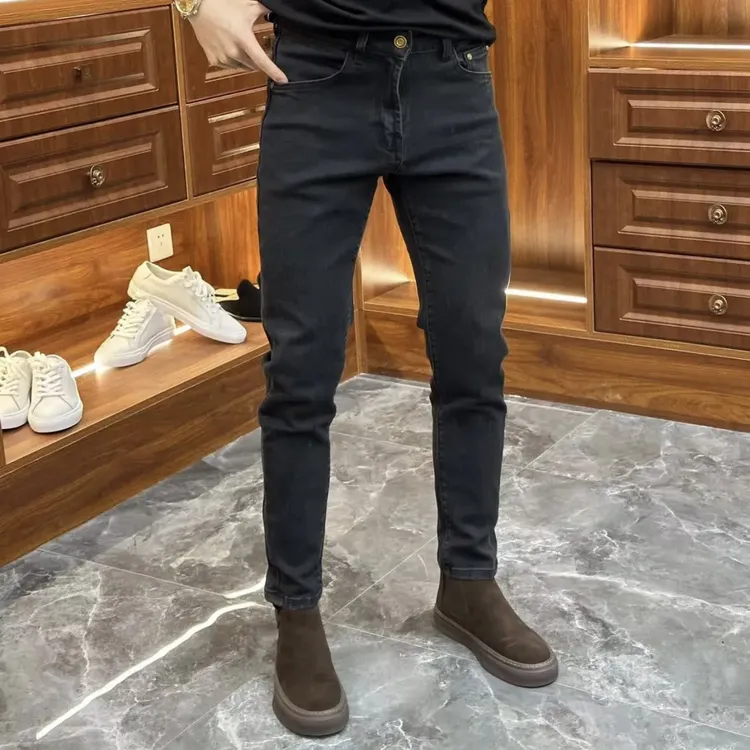 2025男士春秋季新款款商务休闲百搭时尚男士净版黑灰色牛仔长裤