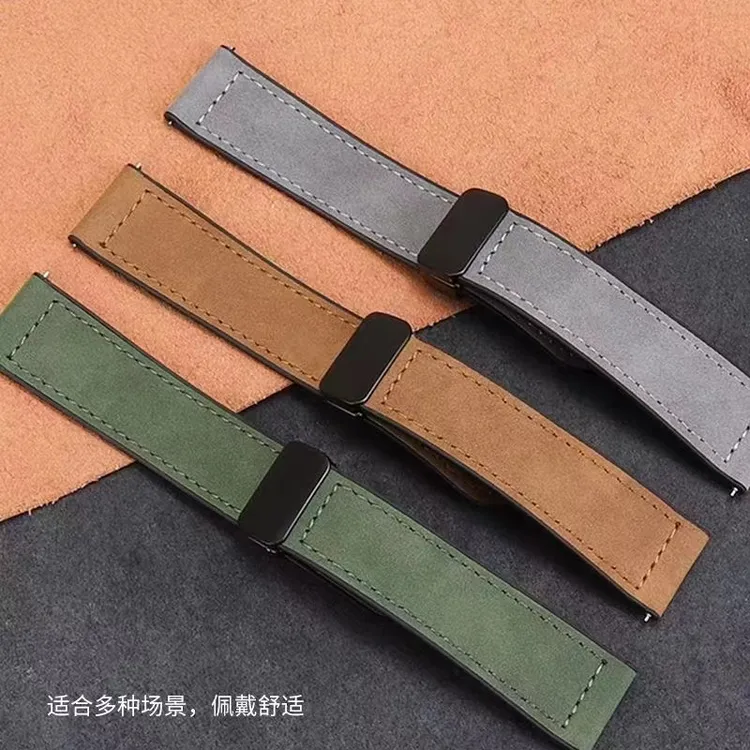 【表带】适用华为GT5疯马皮表带Watch4pro磁吸扣GT4硅胶复合贴皮GT3