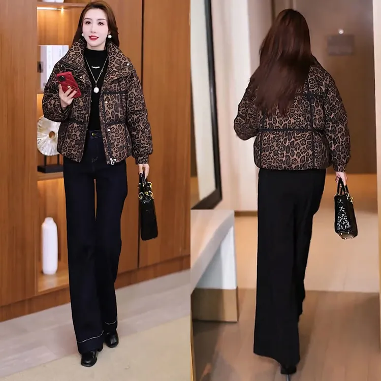 洋气高级感豹纹棉衣2025冬季网红爆款百搭宽松显瘦保暖小个子棉服