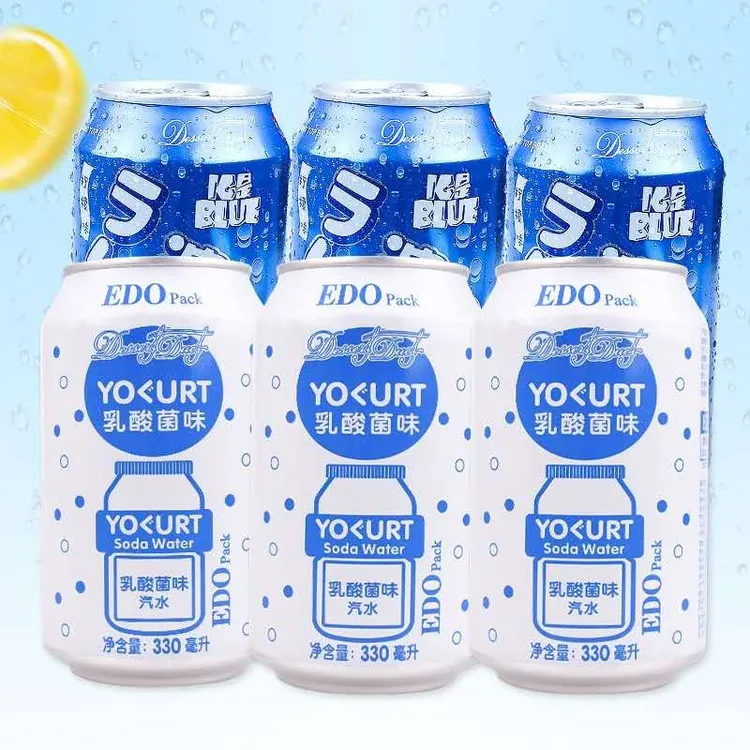 网红夏日冰饮EDO Pack乳酸菌波子水饮料柠檬味汽水330ml整箱批发
