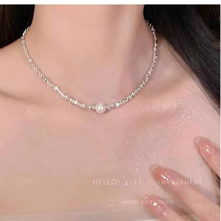 铜合金项链 不规则碎银项链女轻奢小众高级感个性爆款碎银锁骨链