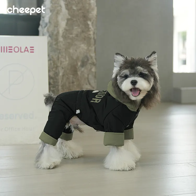 cheepet/趣派秋冬宠物衣服美式复古抗风保暖拼接连帽牵引四脚棉服