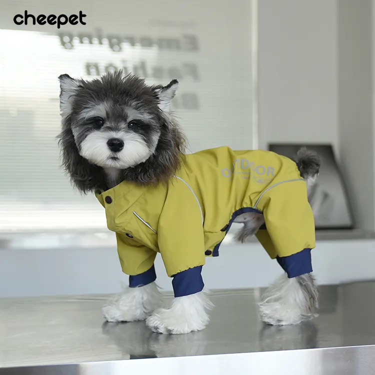 cheepet/趣派宠物四季雨衣比熊雪纳瑞撞色反光印花连帽四腿冲锋衣
