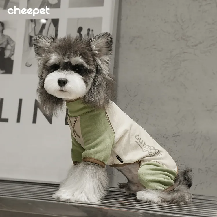 cheepet/趣派秋冬拼色德绒四脚打底雪纳瑞马尔济斯保暖中领遛狗服